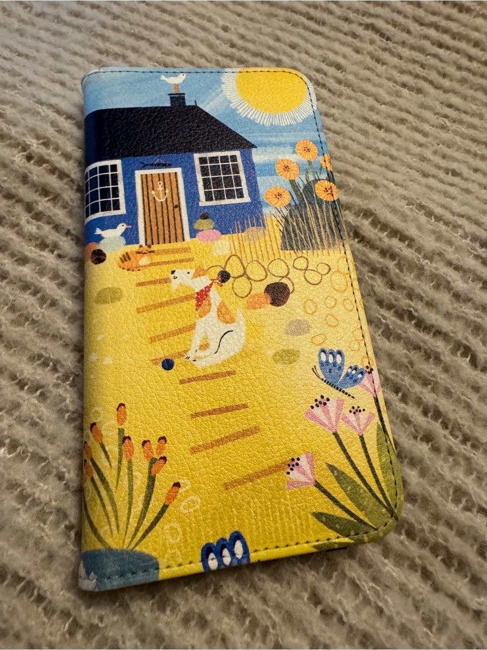 Whimsical Cottage Phone Wallet - Yellow & Blue